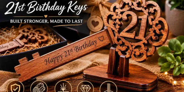 WoodenWares 21st Birthday Keys — Built Stronger, Made to Last 124 **Alt Text (under 120 characters):** Premium handcrafted wooden 21st birthday key with durable timber, precision finish and sturdy display stand.